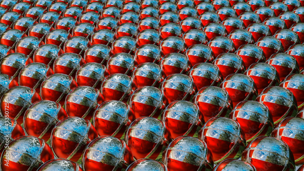 Fototapeta premium segmented silvery-red spheres. abstract three-dimensional background. 3d render illustration