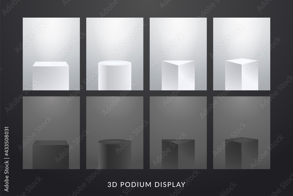 Fototapeta premium A set of Podium on black and white Background. Isolated Vector Illustration