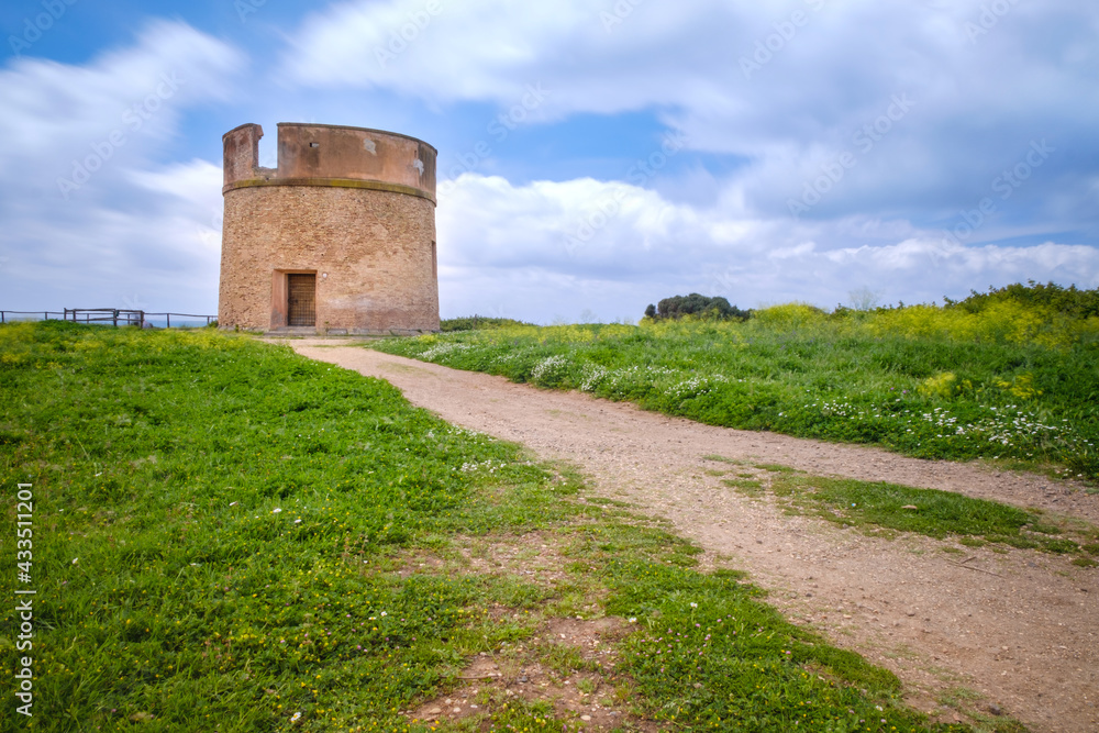 Tor Caldara natural reserve with its ancient defensive tower in Lavinio, Anzio, Rome, Italy