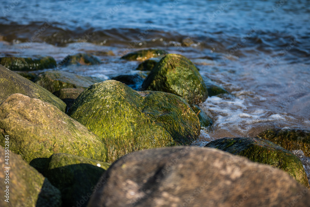 Stones overgrown with moss in the sea, Kolka, Latvia. Stones overgrown with moss in the sea, Kolka, Latvia.