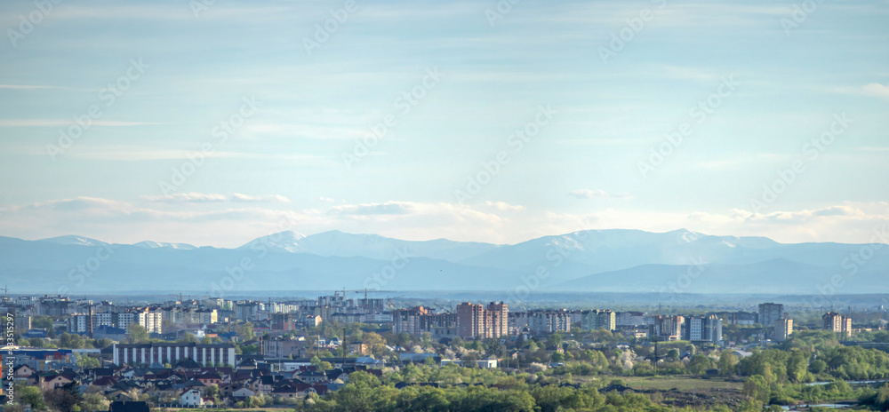 Panorama of the city on a spring day
