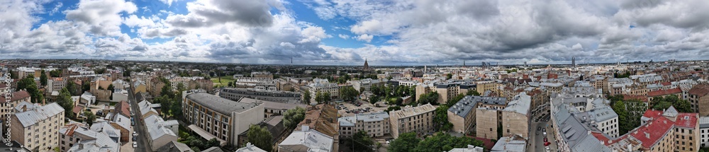 Aerial Panorama view of Riga center in Latvia