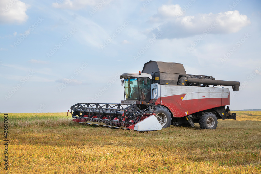 Fototapeta premium old combine harvester harvests from the field