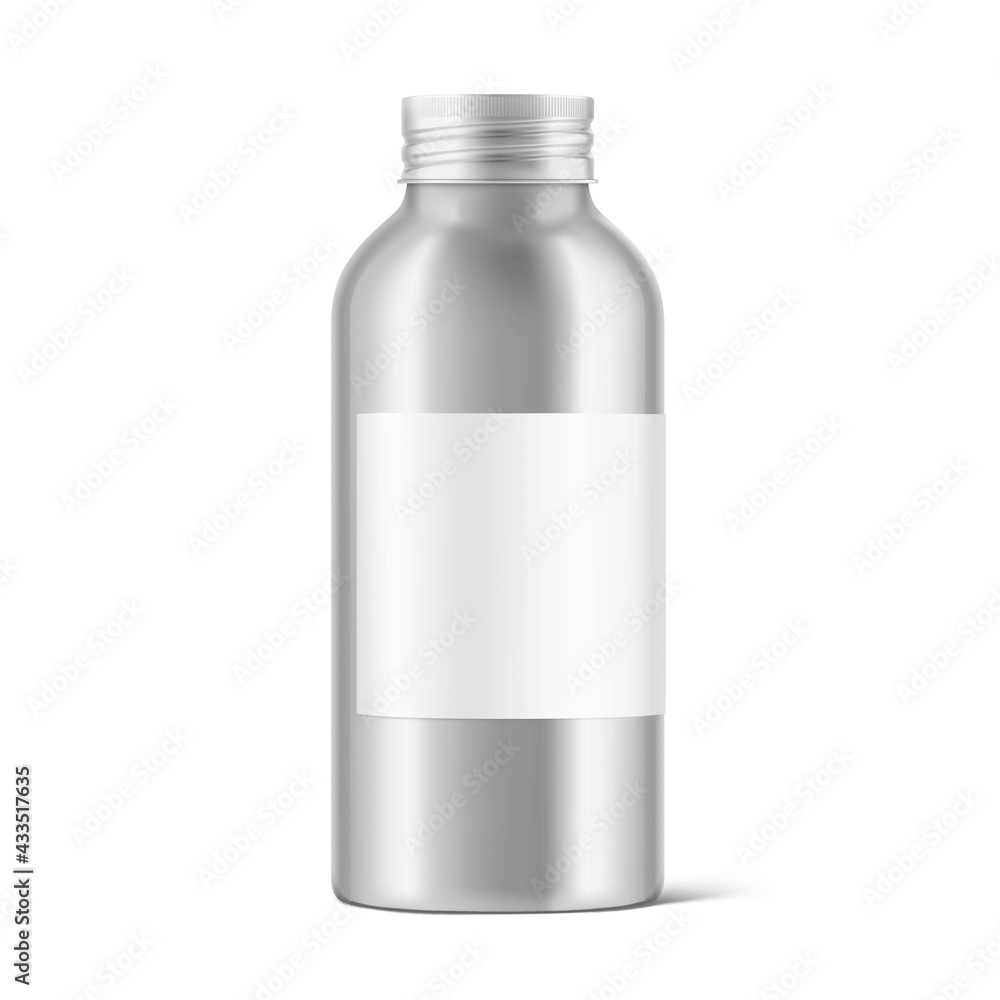 Hight realistic aluminum bottle mockup with label isolated on white background. Can be used for cosmetic, medical. Vector illustration. EPS10. Hight realistic aluminum bottle mockup with label isolated on white background. Can be used for cosmetic, medical. Vector illustration. EPS10.