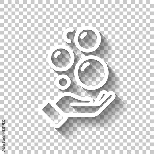 Soap for hands, personal sanitizer. White linear icon with editable stroke and shadow on transparent background