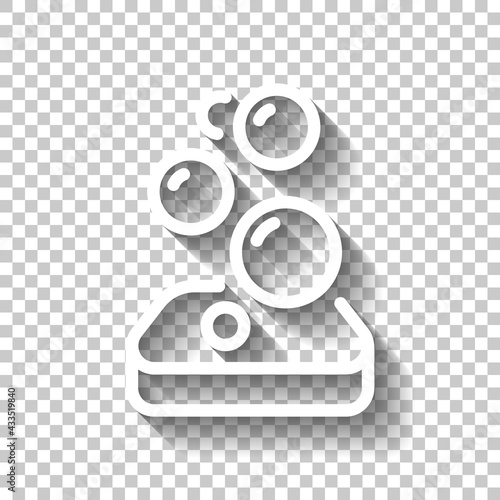Soap for hands, personal sanitizer. White linear icon with editable stroke and shadow on transparent background
