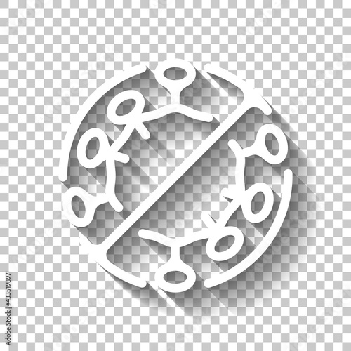 Simple icon of virus or bacteria, infection logo. White linear icon with editable stroke and shadow on transparent background