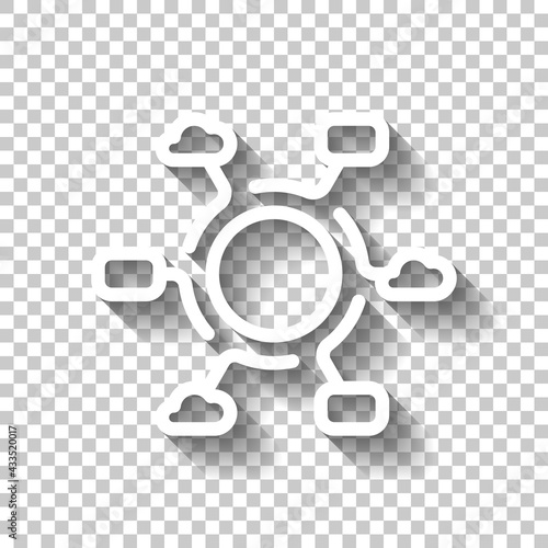 Digital technology, social network, global connect, simple business logo. White linear icon with editable stroke and shadow on transparent background