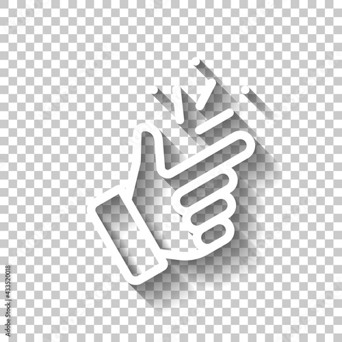 Snap finger, sign of easy, simple icon. White linear icon with editable stroke and shadow on transparent background