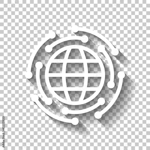 Digital technology, social network, global connect, simple business logo. White linear icon with editable stroke and shadow on transparent background