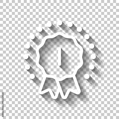 Certificate warranty, stamp premium quality business icon. White linear icon with editable stroke and shadow on transparent background