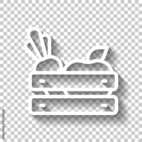 Grocery basket, shopping at the supermarket, Full box of fresh food. White linear icon with editable stroke and shadow on transparent background