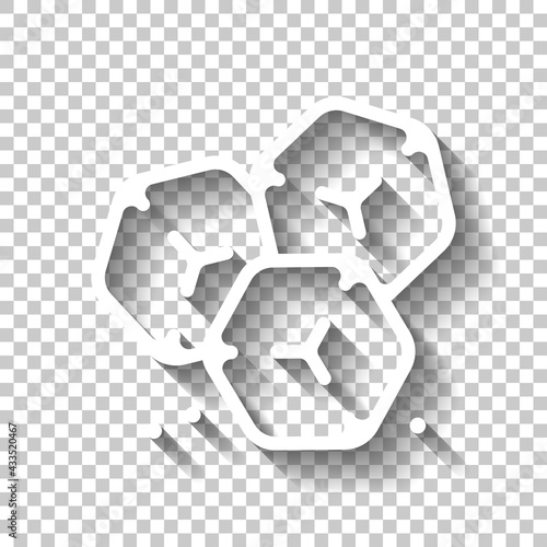 A few cubes of sugar or ice, simple icon. White linear icon with editable stroke and shadow on transparent background photo