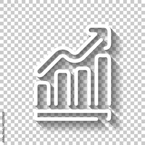 Growing graph, grow arrow, increase of business, economic success. White linear icon with editable stroke and shadow on transparent background