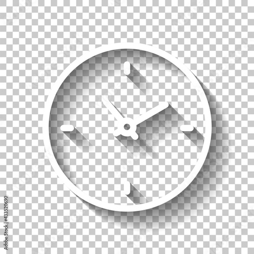 Timer in circle, simple clock or watch, time icon. White linear icon with editable stroke and shadow on transparent background photo