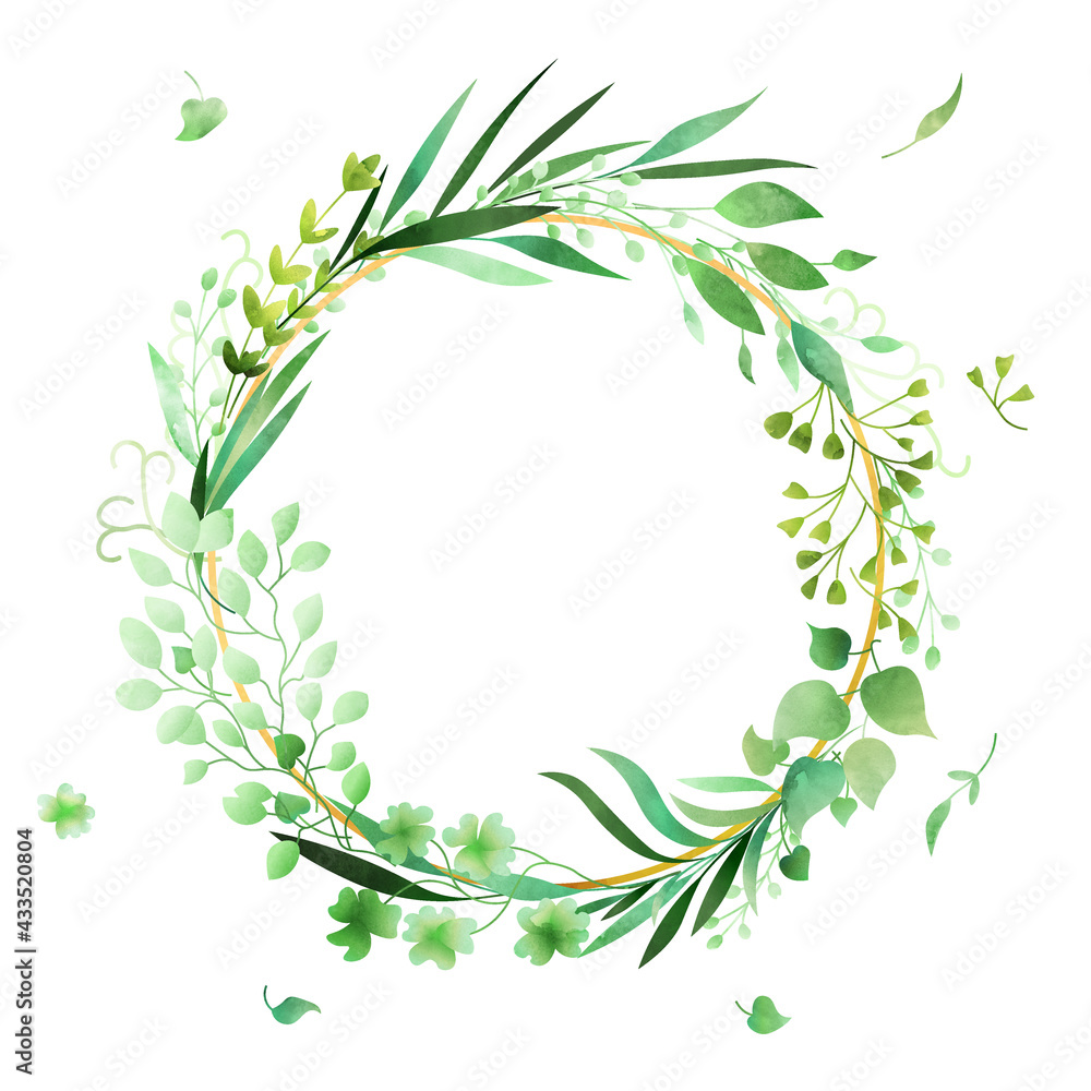 Naklejka Hand-drawn watercolor floral wreath frame made in vector.
