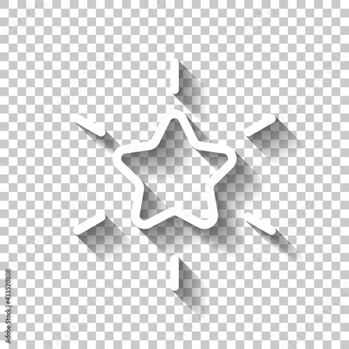 Excellence, shiny star, 5 rate. White linear icon with editable stroke and shadow on transparent background