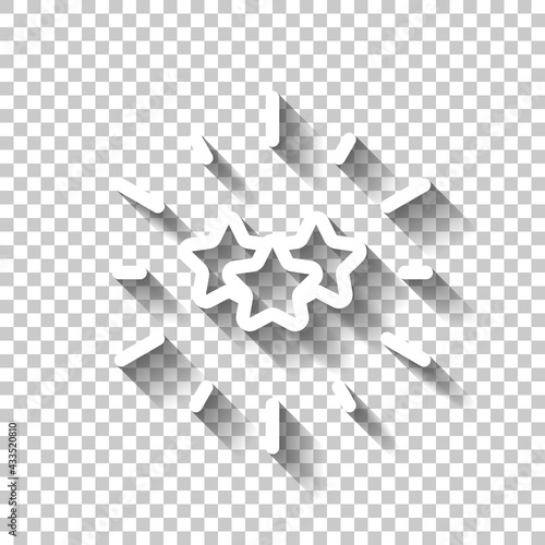 Excellence, shiny star, 5 rate. White linear icon with editable stroke and shadow on transparent background