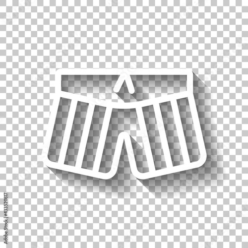 Swim short or underwear clothes. White linear icon with editable stroke and shadow on transparent background