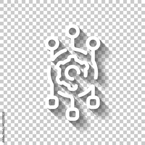 Algorithm icon, api integration, data software. White linear icon with editable stroke and shadow on transparent background