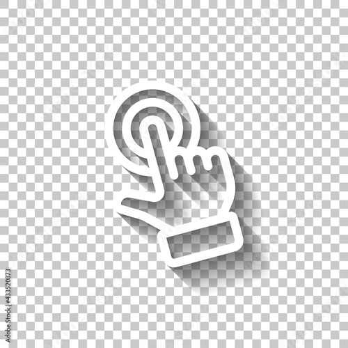 Touch action by finger, simple icon. White linear icon with editable stroke and shadow on transparent background