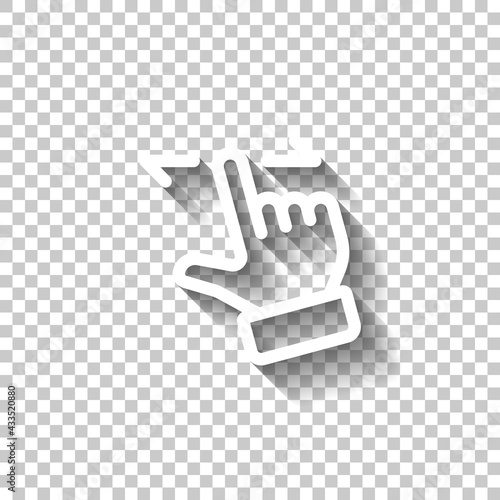 Swipe action by finger, simple icon. White linear icon with editable stroke and shadow on transparent background
