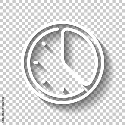 Stopwatch or timer, simple icon. White linear icon with editable stroke and shadow on transparent background