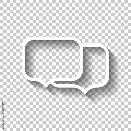 Speech bubbles, chat messages, text clouds, simple icon. White linear icon with editable stroke and shadow on transparent background