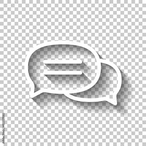 Speech bubbles, chat messages, text clouds, simple icon. White linear icon with editable stroke and shadow on transparent background