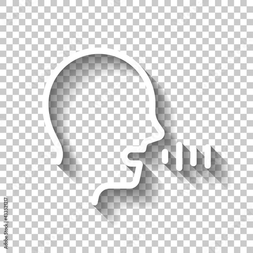 Voice command, speaking person, simple icon. White linear icon with editable stroke and shadow on transparent background