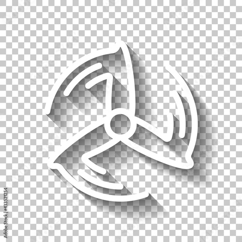 Wind turbine, green energy, ecology technology, simple icon. White linear icon with editable stroke and shadow on transparent background