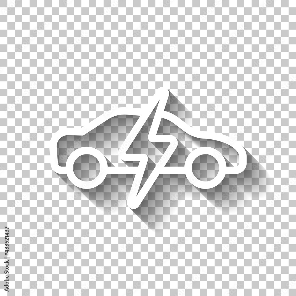 Modern electric car, green energy, simple icon. White linear icon with