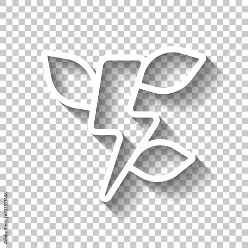 Green power, eco technology, simple icon. White linear icon with editable stroke and shadow on transparent background