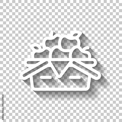 Box with fruits, simple icon. White linear icon with editable stroke and shadow on transparent background