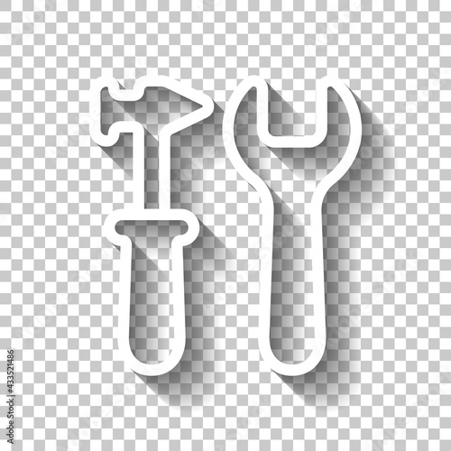 Service tools, wrench and screwdriver, repair instruments, simple icon. White linear icon with editable stroke and shadow on transparent background