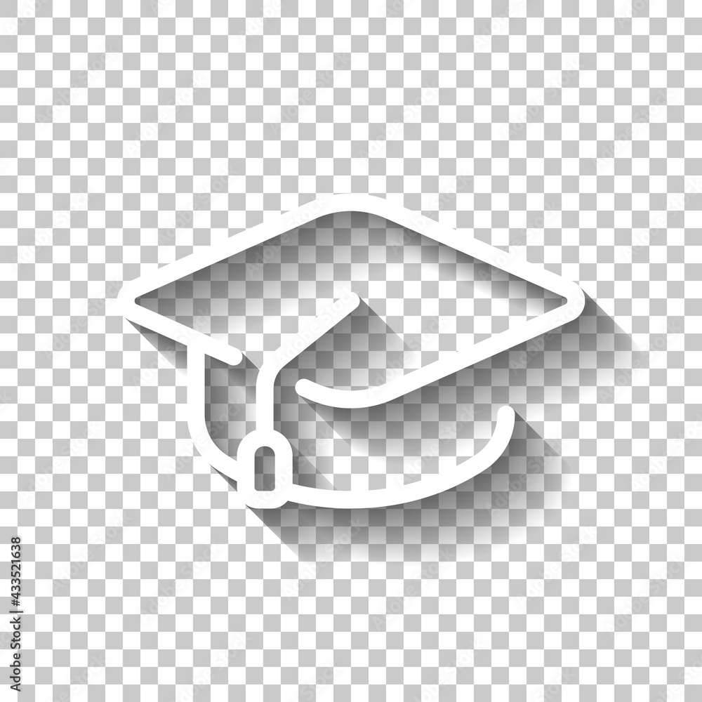 Graduation cap, simple icon. White linear icon with editable stroke and ...
