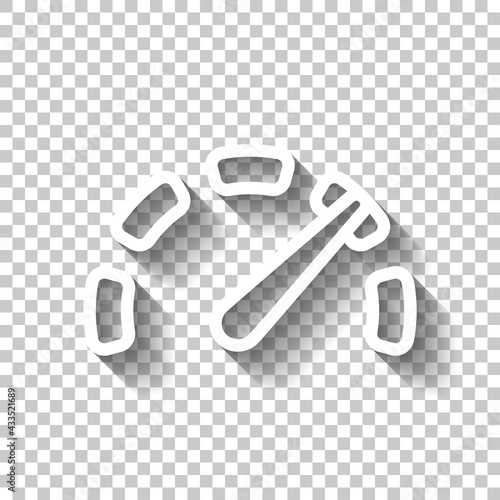 Speedometer or speed indicator of car, simple icon. White linear icon with editable stroke and shadow on transparent background