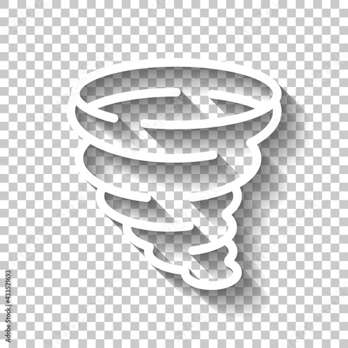 Tornado or storm, weather, simple icon. White linear icon with editable stroke and shadow on transparent background