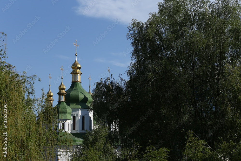 domes of the orthodox church among the trees