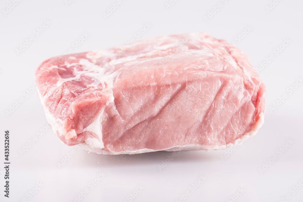 Pork fillet raw meat, close-up, isolated on white background Pork fillet raw meat, close-up, isolated on white background