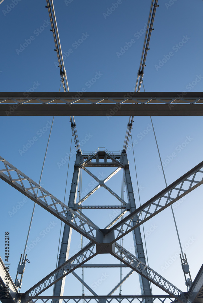 Estrutura Da Ponte Suspensa E Torre E O Sistema De Barras De Olhal Da