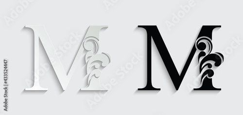 letter M. Vintage black flower ornament initial letters. Alphabet. Logo vector	

