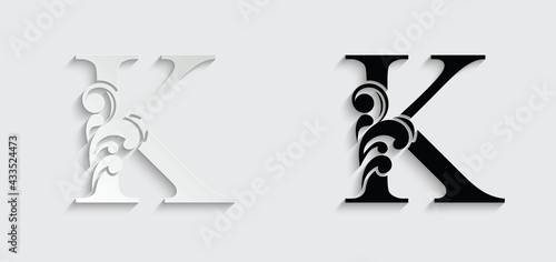 letter K. Vintage black flower ornament initial letters. Alphabet. Logo vector	

