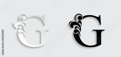 letter G. Vintage black flower ornament initial letters. Alphabet. Logo vector	
