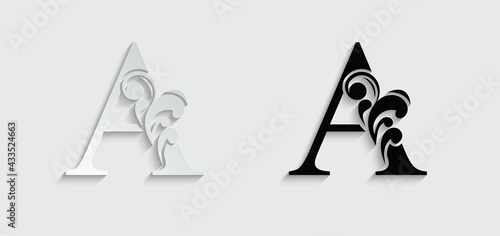 letter A. Vintage black flower ornament initial letters. Alphabet. Logo vector	
