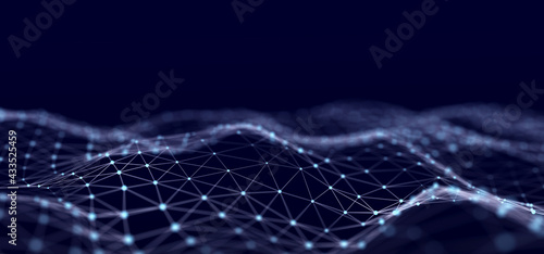 Network connection data structure. Information technology. Big data visualization. 3D rendering.