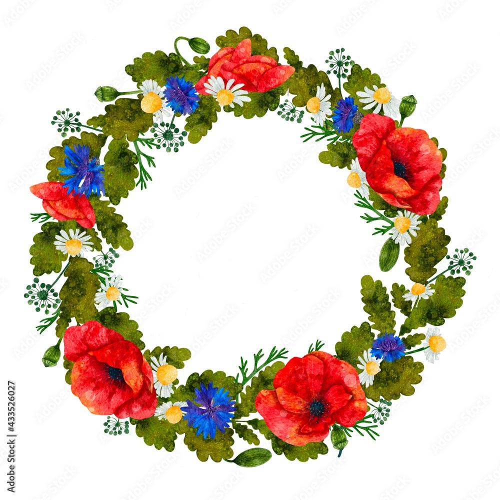 Wreath of wildflowers - obrazy, fototapety, plakaty 