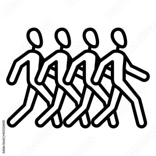 People are monotonous. The crowd walks. Cohesive protest. Vector icon, outline, isolated.