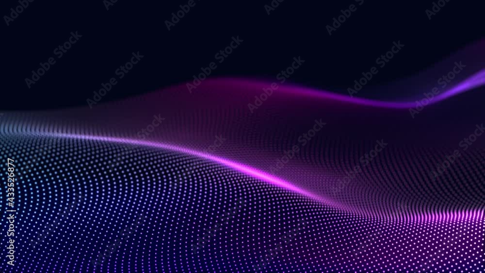 Dynamic wave of color particles. Digital technology background. 3d rendering. Seamless loop. 4k