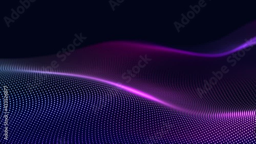 Dynamic wave of color particles. Digital technology background. 3d rendering. Seamless loop. 4k